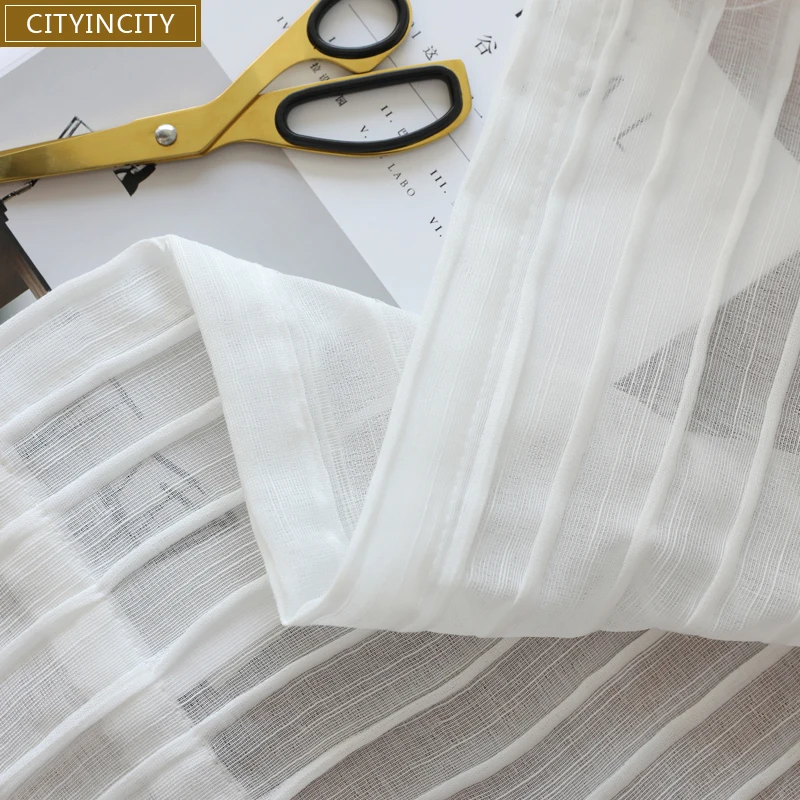 Тюлевая занавеска CITYINCITY в полоску, роскошная белая занавеска для гостиной, кухни, спальни, готовая занавеска на заказ