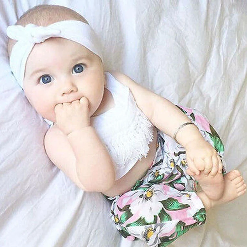 Cute Newborn Baby Girl Clothes 2019 Summer Sleeveless Tassel Crop Tops Vest +Floral Printed Shorts Infant Clothing Set | Мать и ребенок