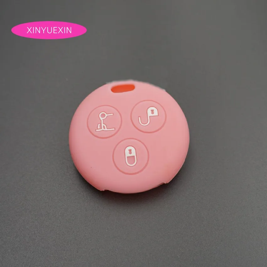 light pink Xinyuexin 3 кнопки силиконовый для ключа автомобиля чехол Fob для Benz Smart City Fortwo Roadster дистанционный Автомобильный ключ сумка стиль - Название цвета: light pink