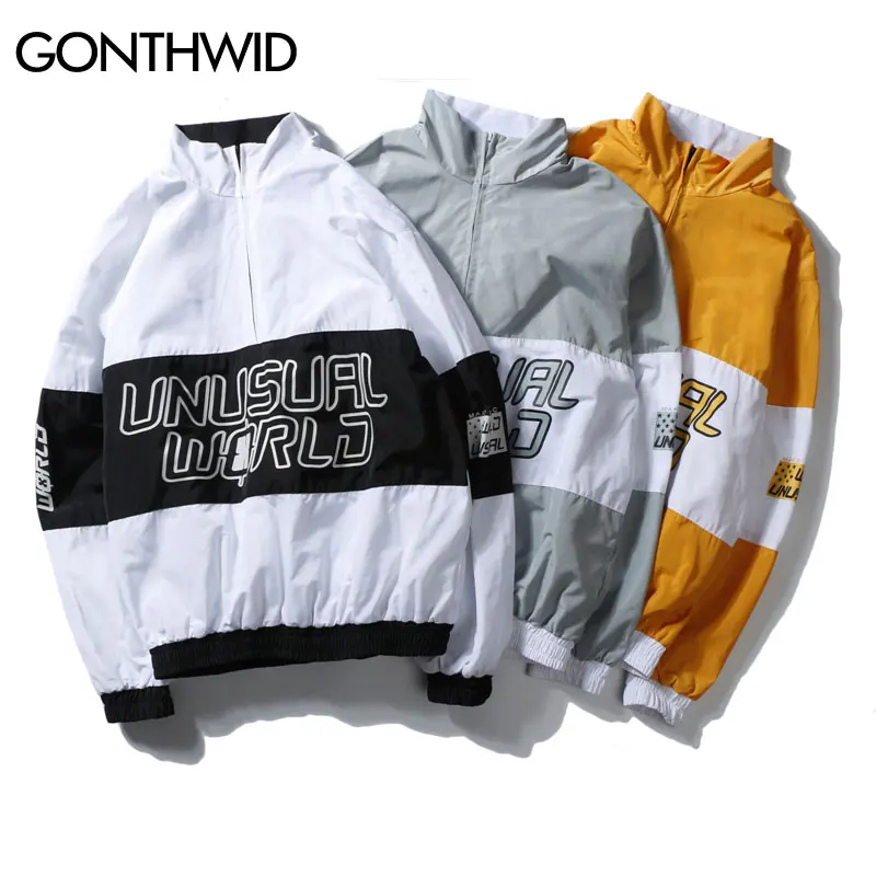 Мужская повседневная куртка GONTHWID лоскутный пуловер с воротником стойкой на