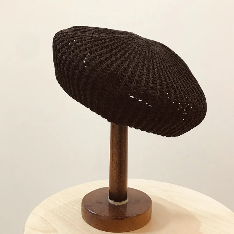 Женский вязаный берет в стиле парижа летний мягкий легкий с вырезом дышащая