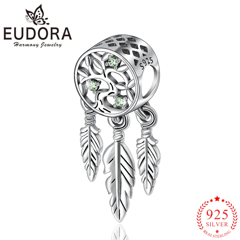 

Eudora 100% 925 пробы серебряное дерево жизни Ловец снов модные шармы бусины подходят для шармов браслетов и ожерелий DIY ювелирные изделия