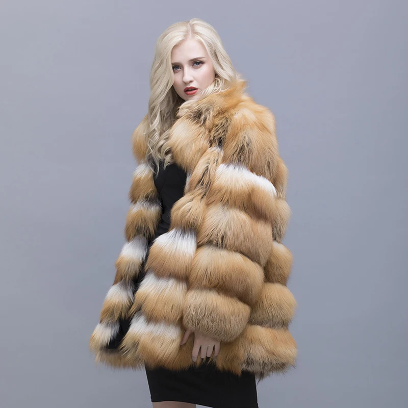 QIUSIDUN The Red Fox Fur Coat Mandarin Collar 75 Cm Coat Winter Warm Fashion Large Size Woman's Fur Coat Pocket Female Fox 2017