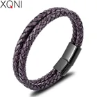 Мужской кожаный браслет XQNI, черный простой браслет из нержавеющей стали с пуговицами, цветной деловой наряд, подарок на день Святого Валентина