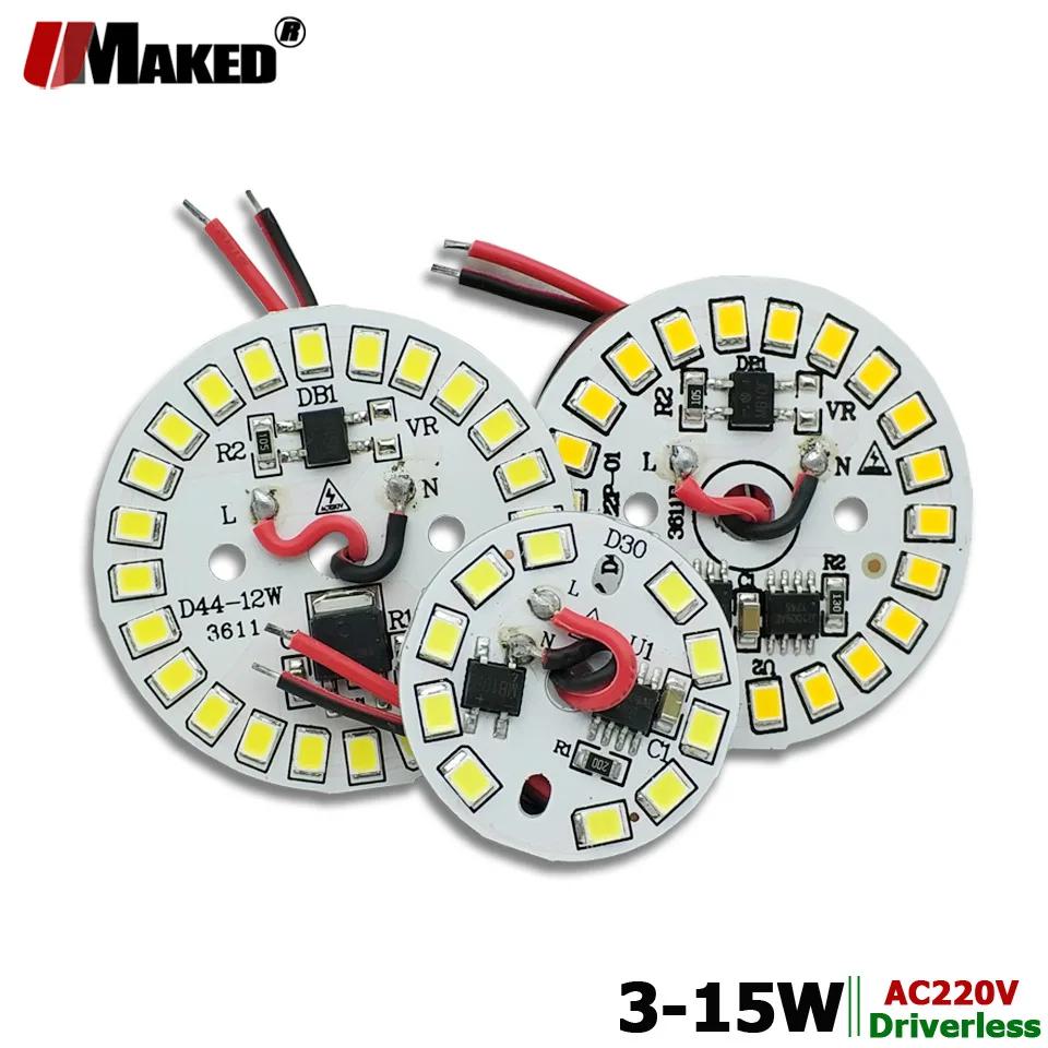 5 шт. AC220V светодиодный PCB Smart IC драйвер лампы панель 3 Вт 5 Вт 7 Вт 9 Вт 12 Вт 15 Вт SMD2835 источник света луженый кабель 20 см для светодиодного потолочного светильника