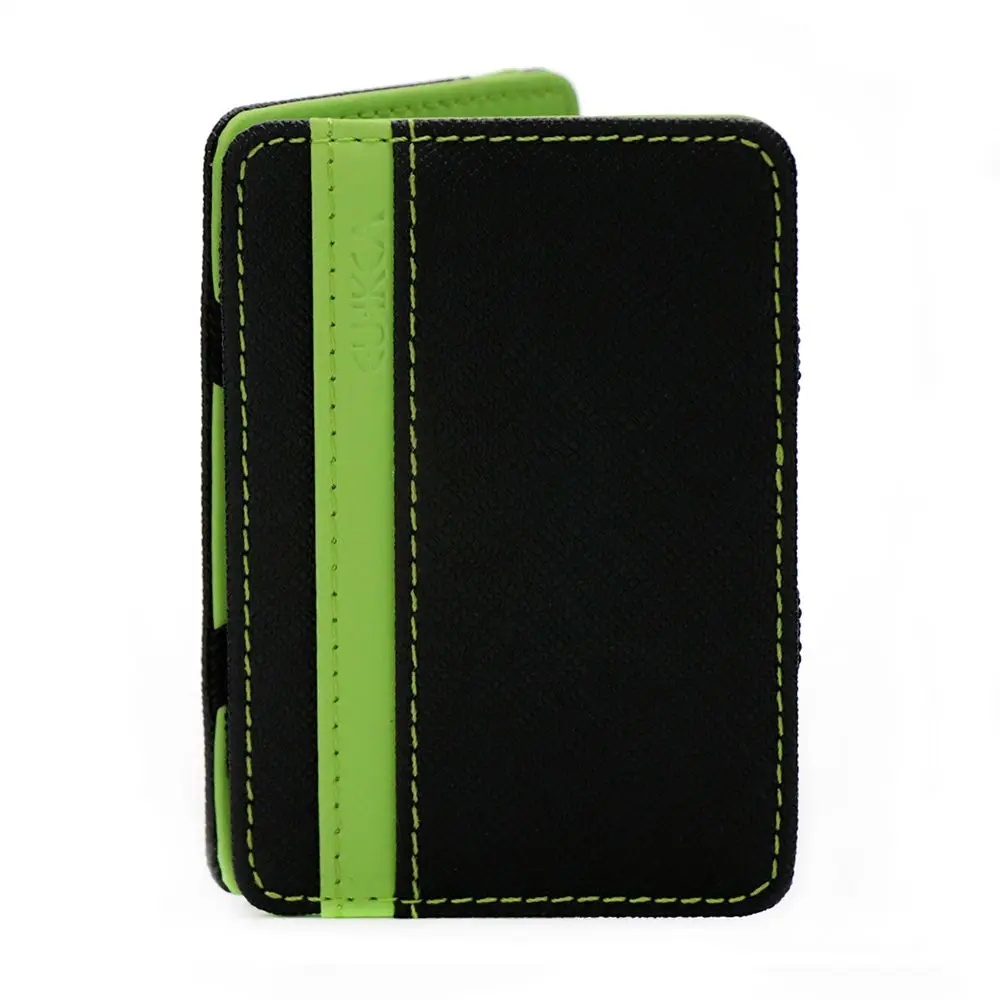 Magic Wallet Money Clip Card ID Slim Light Flip Leather Purse Clamp Money Case With Elastic Band Bifold Business Leather Wallet - Цвет: green