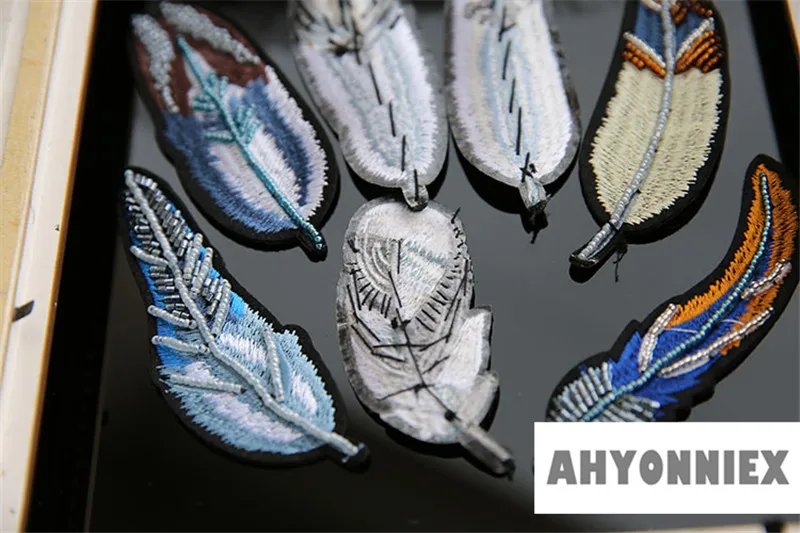 1 шт. расшитые блестками перья нашивки для одежды аппликация расшитая бисером и