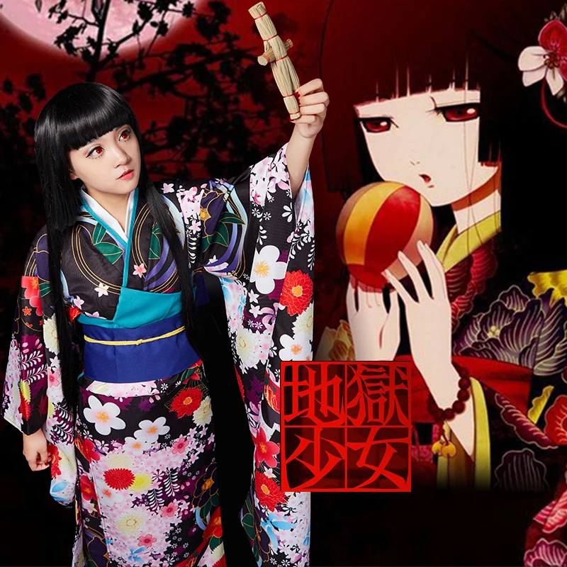 

[STOCK]Anime Jigokushoujo S2 Figure Enma Ai Flowers Kimono Suit+Scarecrow Uniform Halloween Cosplay Costume Party Outfit For