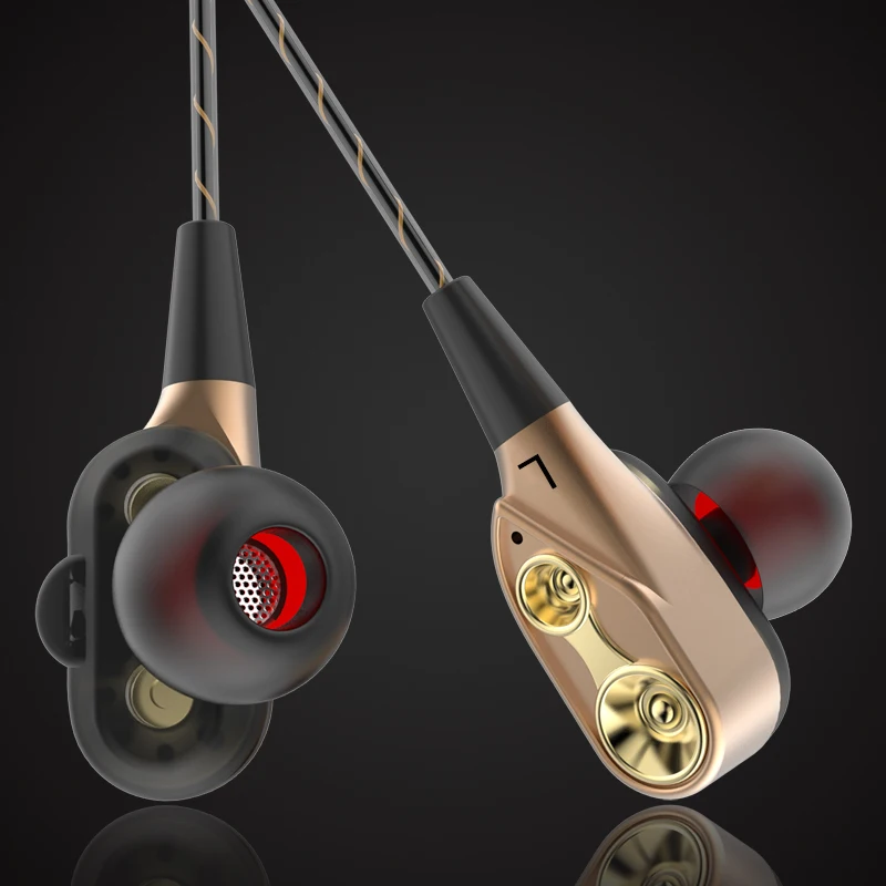 Двойной Динамический Наушники-вкладыши Бас Сабвуфер Наушники Hi-Fi стерео