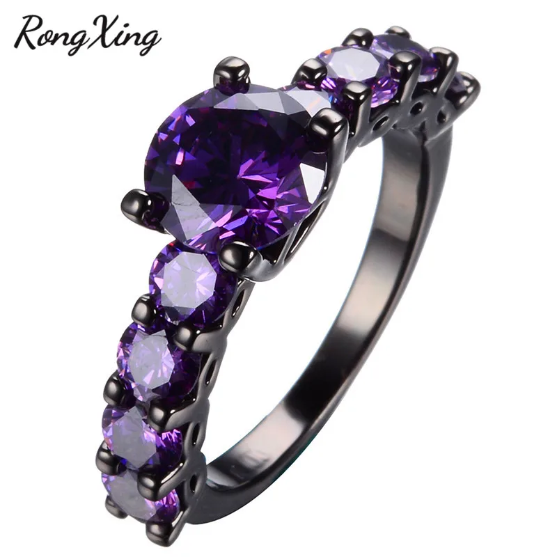 Фото RongXing очаровательные фиолетовые Кристальные круглые кольца для женщин свадебные