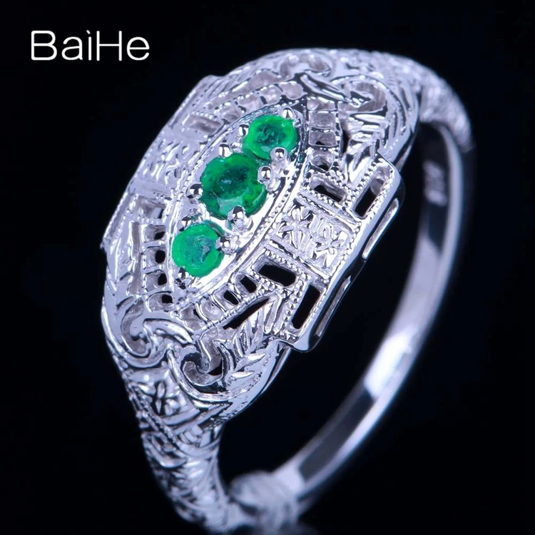 BAIHE Solid 10 K белое золото 0.2ct Сертифицированный круглый вырез безупречное обработанное Изумрудное обручение женское модное Подарочное кольцо