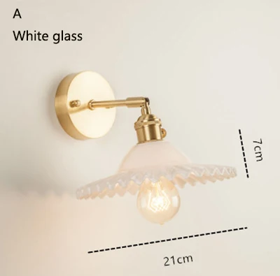 A white glass Латунная голова Лофт стеклянный абажур настенный светильник E27 220 В настенный светильник для кухни гостиная прикроватная ванная комната кабинет гардеробная прохода отеля - Цвет абажура: A white glass