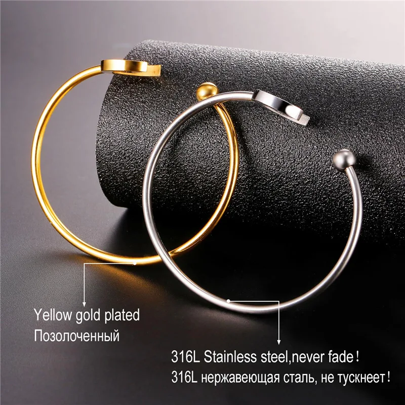 U7 браслеты золотой цвет звезда в Луне нержавеющая сталь манжета браслет для