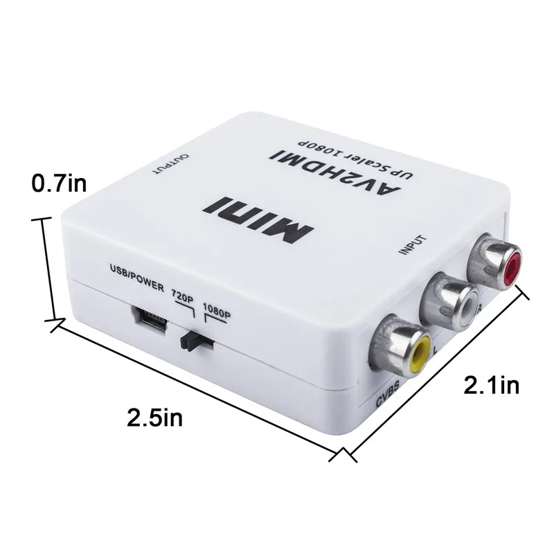 RCA to HDMI Mini 1080P Composite CVBS AV Video Audio Converter Adapter Support PAL NTSC3.58 NTSC4.43 SECAM |