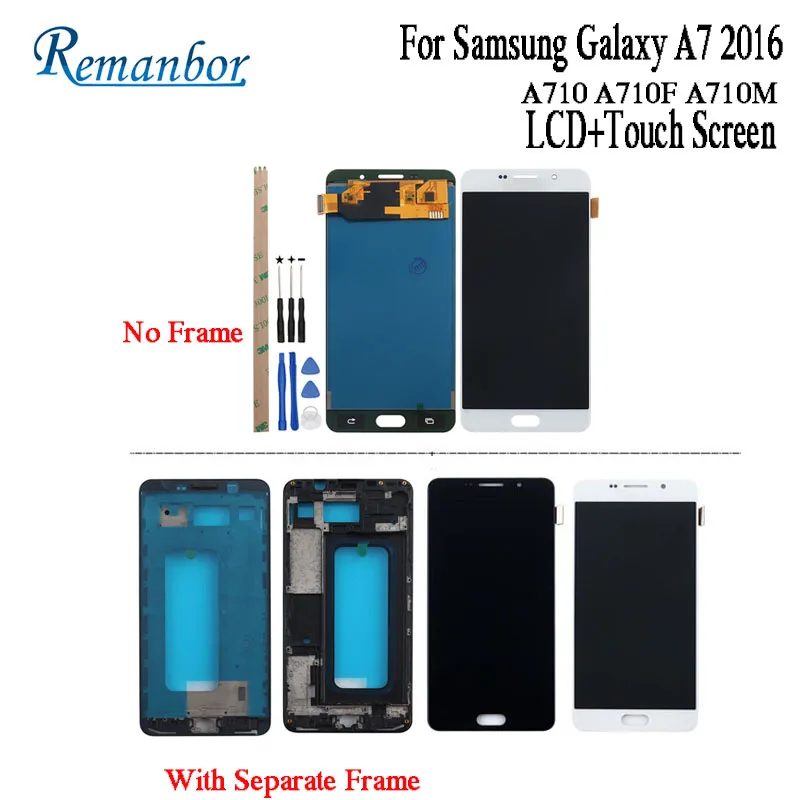 Remanбор для Samsung Galaxy A7 2016 A710 A710F A710M ЖК дисплей и сенсорный экран + отдельная рамка