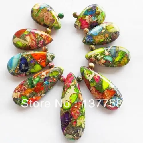 Min. Order is 10 USD (mixed order) Multicolor Sea Sediment Stone &amp Pyrite Teardrop Pendant Bead set R054841 | Украшения и