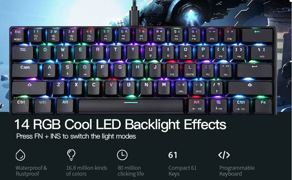 MOTOSPEED CK61 портативная механическая клавиатура 61 клавиша RGB подсветка пользовательское освещение с коробкой ось машина Разделение планшет Рабочий стол
