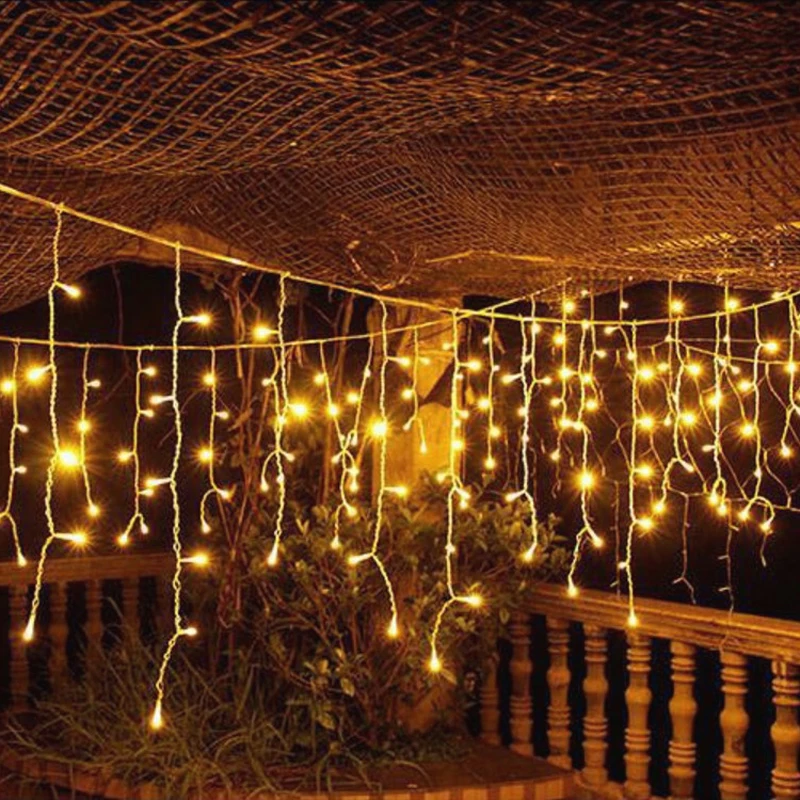 

96Leds Garden Curtain Icicle String Lights 4M EU Garland 0.6 Droop Outdoor Icicle Lamp Holiday Wedding Party Festival Home Decor