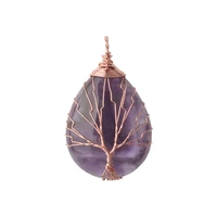 wholesale 5pcslot quartz stone pendant water drop shaped wire wrapped natural tree of life necklaces for diy jewelry