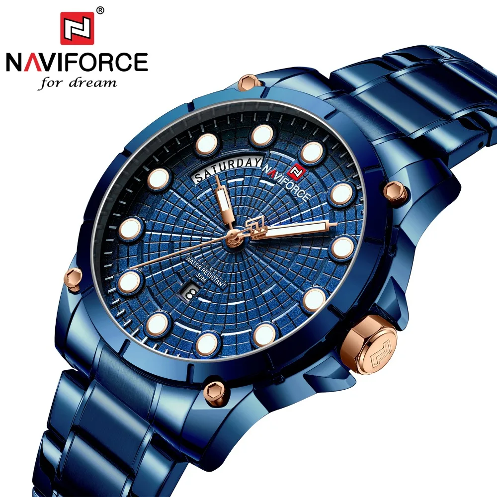 Бренд NAVIFORCE повседневные часы для свиданий роскошные коричневые мужские из