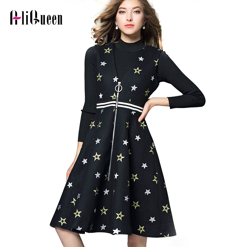 Комплект из 2 предметов женское платье Осень зима 2019 черный вязаный свитер кроп +