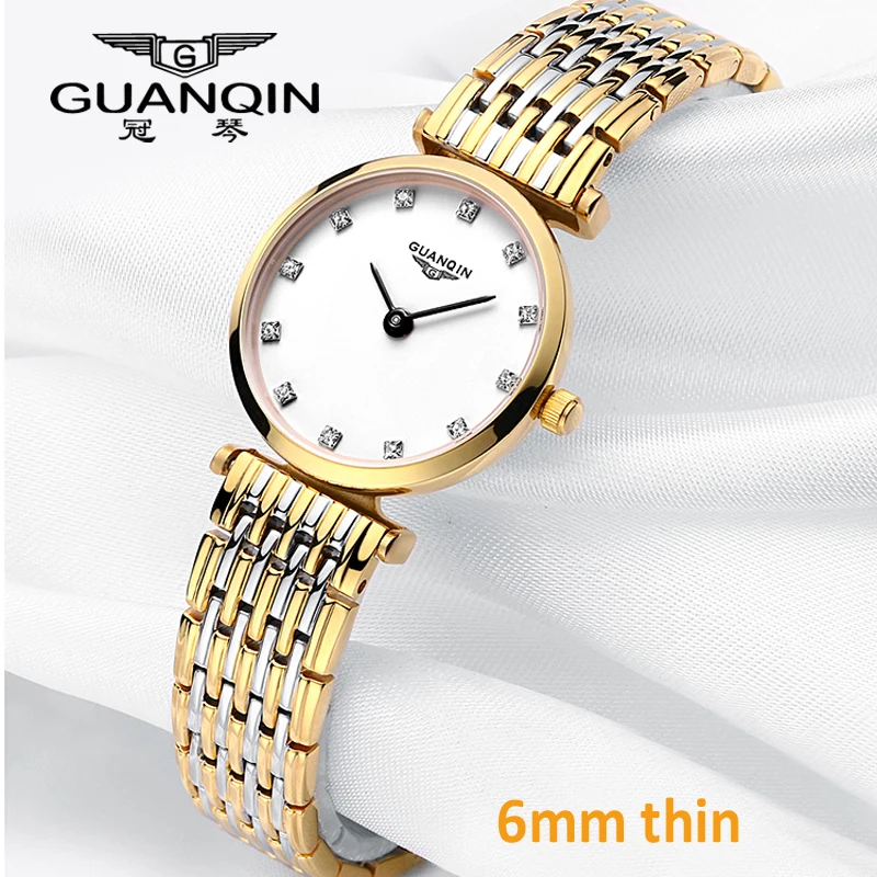 Часы GUANQIN женские кварцевые роскошные Брендовые повседневные ультратонкие