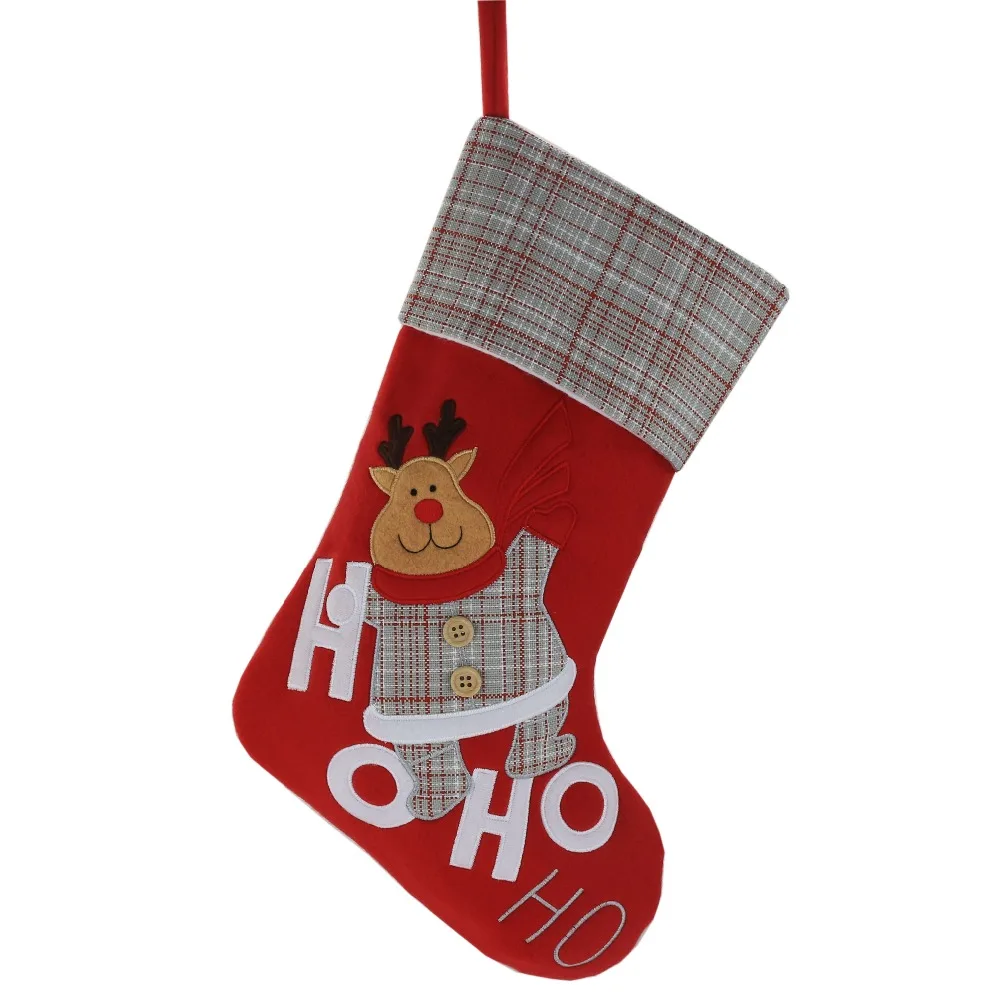 Free Shipping Lovely Christmas Stockings Set of 3 Santa Snowman Reindeer Xmas Character 3D Plush Hanging Tag Knit Border | Игрушки и