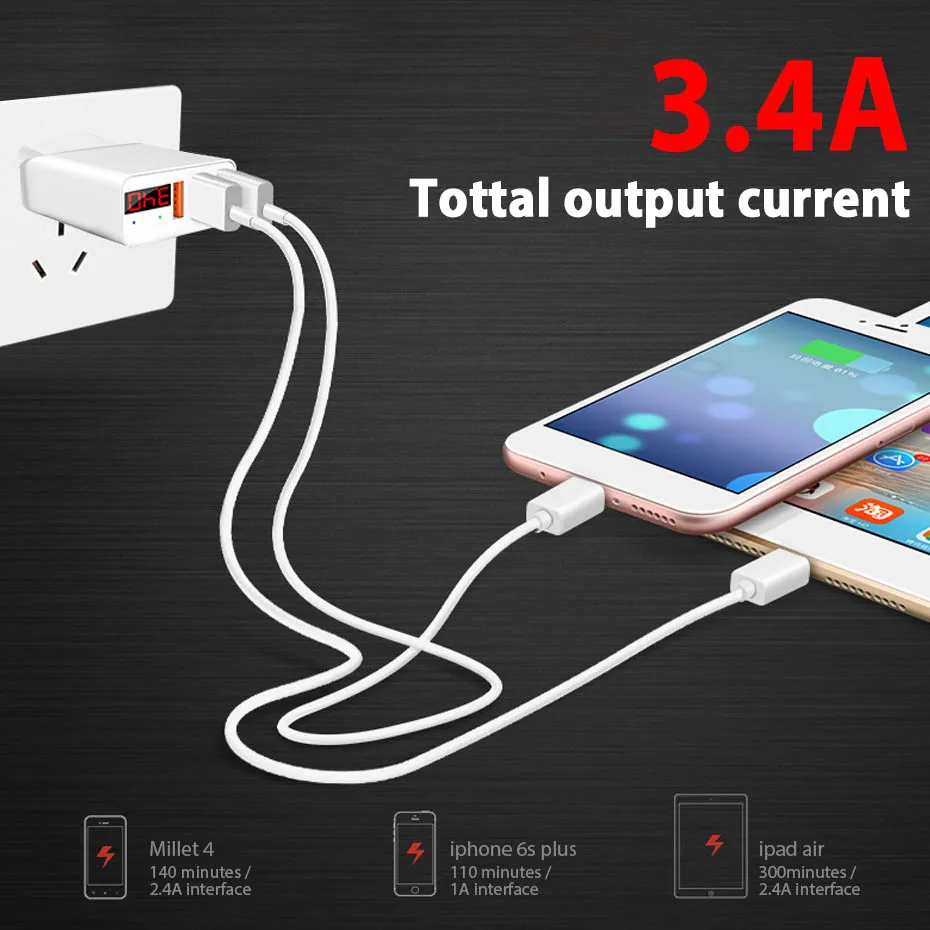 Overfly зарядное устройство для телефона iPhone быстрая зарядка 3 USB светодиодный