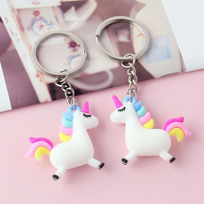Novel Cartoon Colorful Cute Unicorn Pendant Keychain Animal Rubber Horse For Couple Keyring Women Girl Gift Key Chain Jewelry | Украшения и