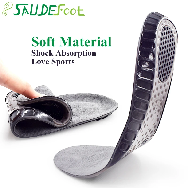 Saudefoot Sport Insoles 3D Gel Skid Resistance Shock Absorption Heel Riser Vent with U Shape Design Soft Shoes Pads
