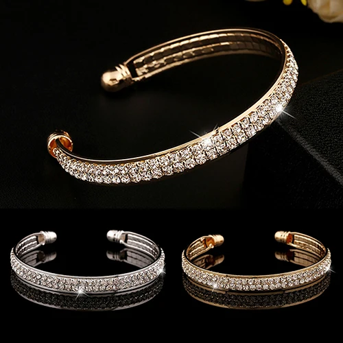 Женский браслет на запястье 2 ряда|rhinestone bangle|crystal rhinestone banglesopen bracelet |