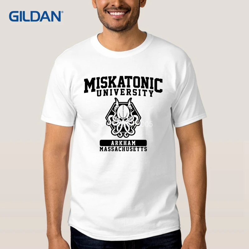 Мужская футболка светильник Cthulhu в Miskatonic университет метанаполисе лето осень