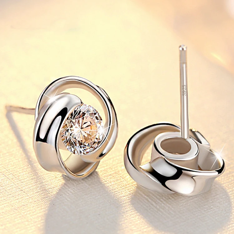 Hot Sale 100% 925 Sterling Silver Charm Shimmering Rose Petals Flower Stud Earrings CZ Woman Girl Holiday Gift | Украшения и