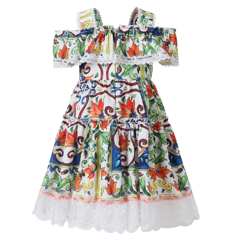 Bongawan Girls dress Sling Shoulder Ball Gown Bohemian Style Children Clothing Geometric Pattern Cotton Girl Clothes 3-10 Years | Детская
