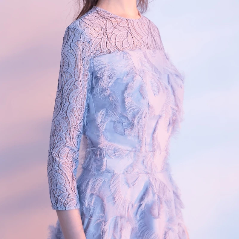 Robe De Soiree платья для выпускного вечера с сиреневыми перьями А-образные длинные женские вечерние платья с длинными рукавами Вечерние платья
