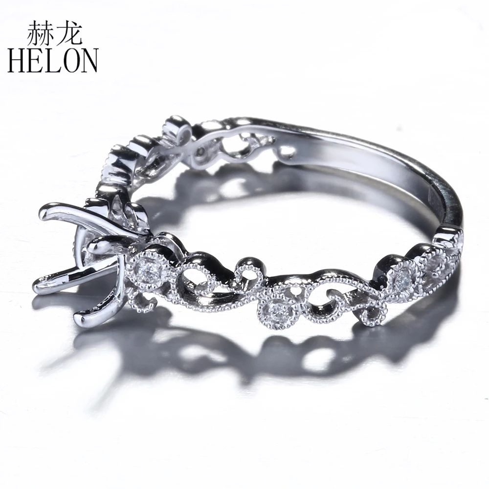 HELON 5-6 мм круглый разрез Semi Mount кольцо Solid 14K(AU585) белое золото натуральные Алмазы обручальные свадебные кольца ювелирные изделия