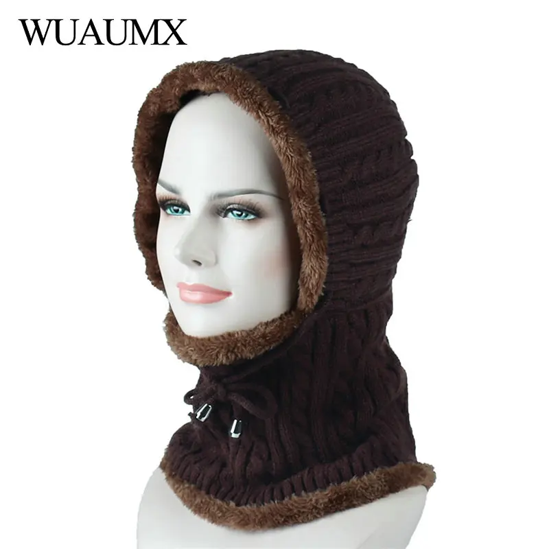 Wuaumx новые зимние вязаные шапочки для мужчин женщин шарф Skullies шапка с бархатом Nack