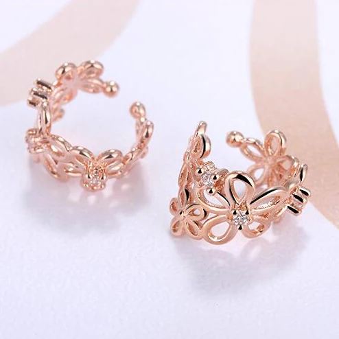 Женские серьги Клипсы из розового золота с фианитами|earring storage|gifts sexearrings green |
