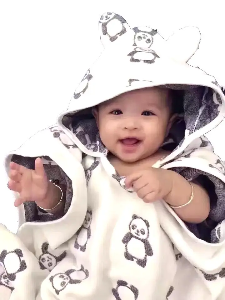 Марлевое хлопковое 6 слойное детское банное полотенце с капюшоном Детское Пончо