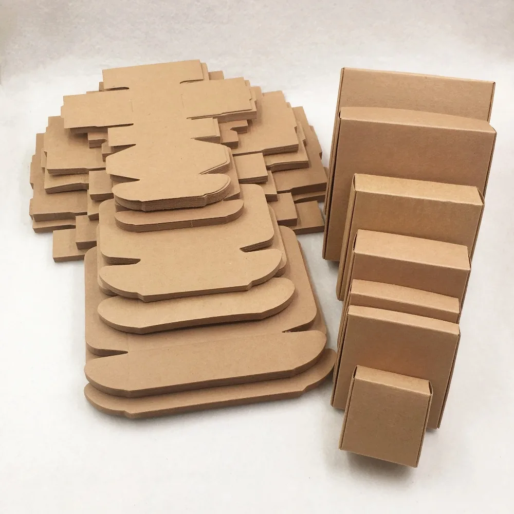 

20Pcs/Lot Various Sizes Brown Kraft Paper Boxes Handmade Soap Boxes Gift Packaging Boxes Customizable Patterns