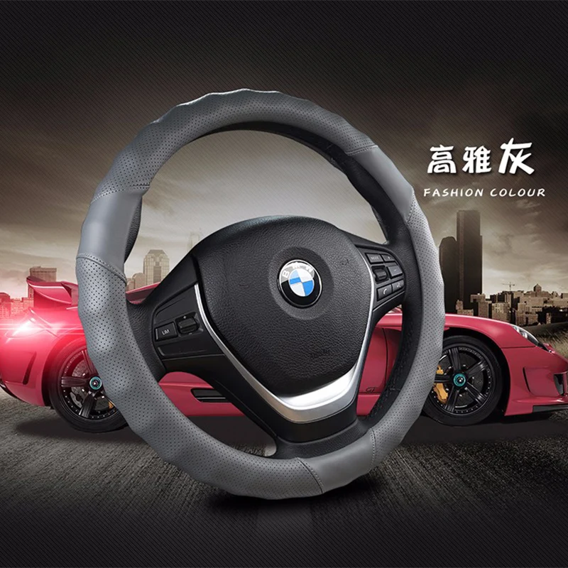

Leather Universal Car Steering-wheel Cover 38CM Car-styling Sport Auto Steering Wheel Covers Anti-Slip Automotive Accessories