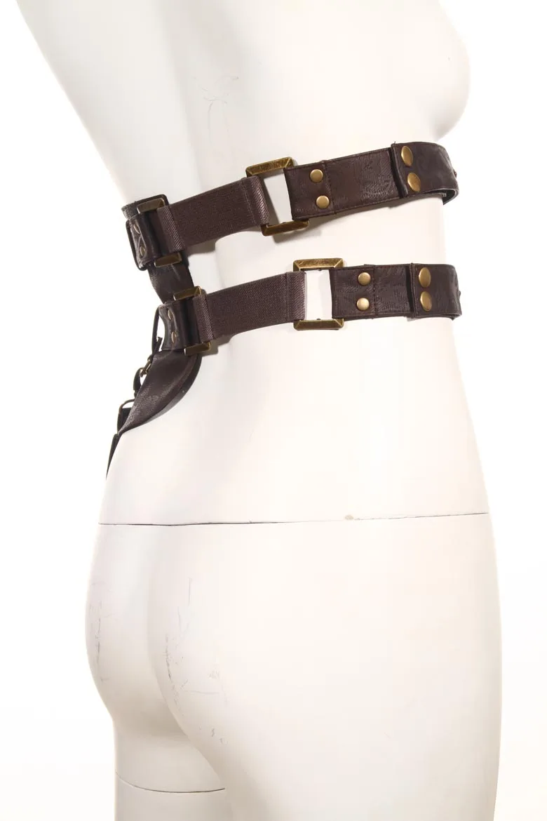 

RQ Series Steampunk Gothic New Lady Solid Coffee Waist Belt With Pockets PU Leather Waist Belts SP092