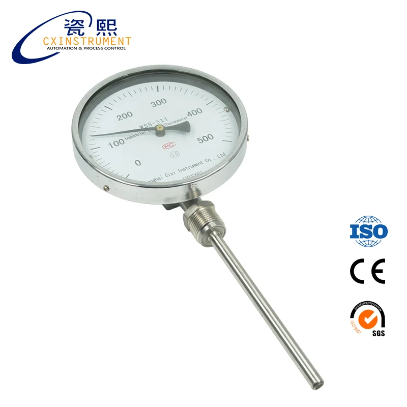 

0-400C Temperature 100mm Insert Length Stainless Steel Dial Thermometer