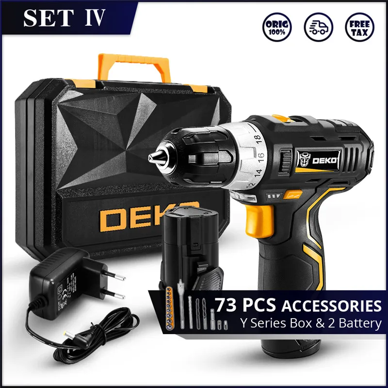 SET4 Обувь по заводским ценам DEKO GCD12DU3 12V макс электрическая отвертка литиевая Батарея переменной Скорость светодиодный Аккумуляторная дрель электрическая мини Мощность драйвер - Цвет: SET4