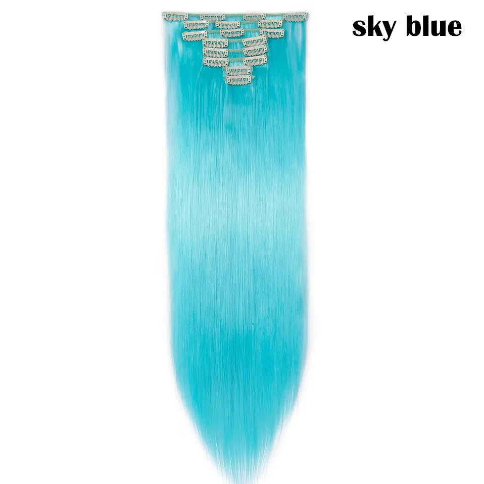 blue SNOILITE 8 шт./компл. 26 дюймов 18 зажимы длинные прямые волосы на заколках для наращивания из искусственных волос заколки для волос для женщин, черный парик, заколки, заколки для волос - Цвет: blue