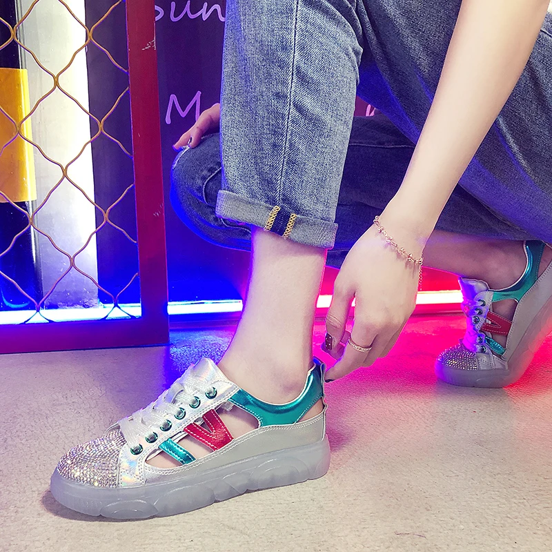 Rimocy/женские кроссовки с лазерными стразами летние дышащие женские туфли на