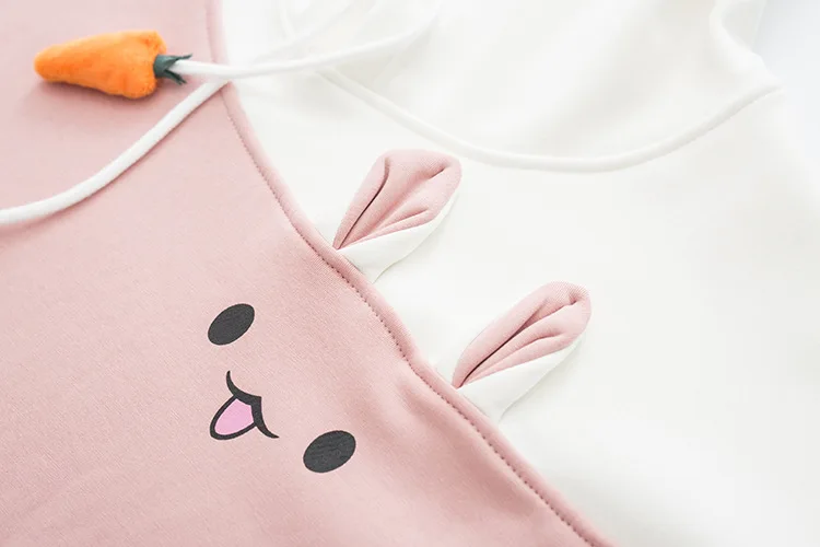 Японские Женские толстовки аниме прекрасный пуловер Kawaii кроличья Толстовка спортивный костюм милый кролик графическая верхняя одежда Розовый Черный худи