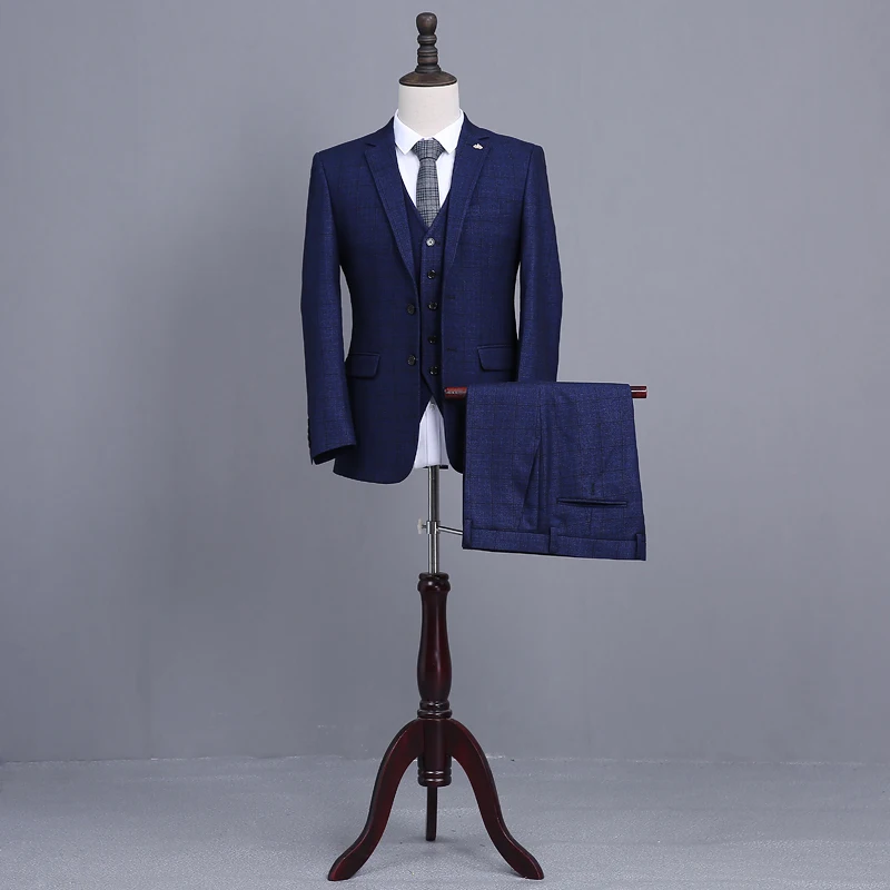 Мужские свадебные костюмы из 3 предметов темно синие твидовые смокинги бордового