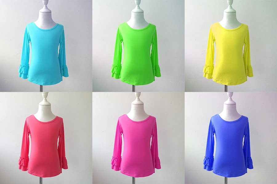 

fall winter baby children fashion double ruffle long sleeve shirts kids super soft cotton comfortable round neck shirts