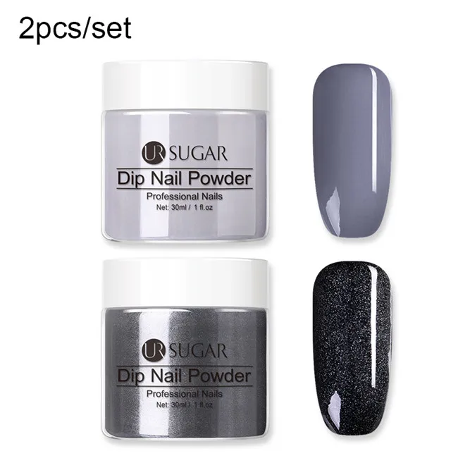 2pcs set 10 Ur Sugar дизайн ногтей погружение ногтей порошок система Комплект градиентный Французский ногтей натуральный сухой голографический блеск эффект без лампы лак гель - Цвет: 2pcs set 10